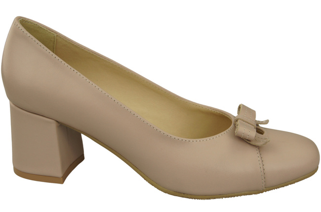 Dámské lodičky s mašlí Cappuccino Light Natural Leather and Low Heel 203 ElitaBut