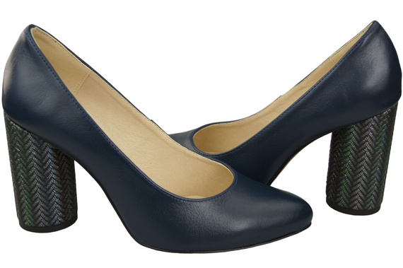 Dámská obuv Navy blue Přírodní kůže Barevný ozdobný podpatek 194 ElitaBut