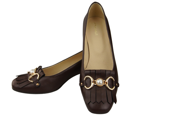 Dámská obuv Dámské lodičky zdobené střapcem Čokoládová přírodní kůže 195 ElitaBut