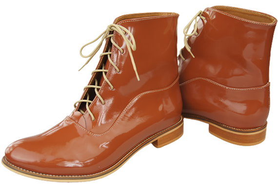 Dámské kozačky hnědé lakované jaro/podzim z přírodní kůže 155 L ElitaBut