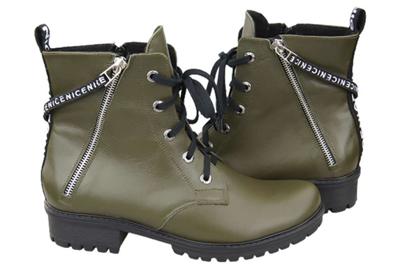 Obuv Dámské kozačky s nápisem NICE Přírodní kůže Olive 173 L ElitaBut