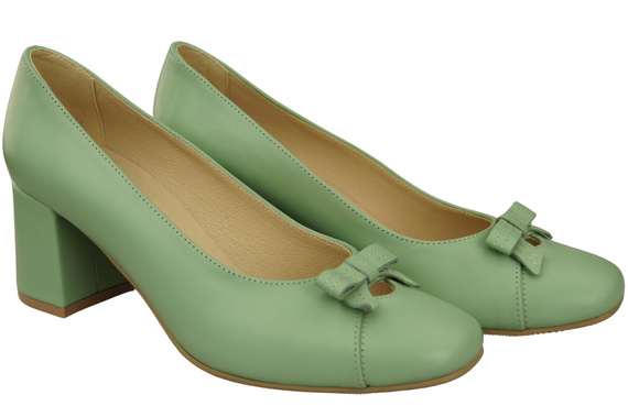 Dámské lodičky s mašlí Mint Přírodní kůže a nízký podpatek 203 ElitaBut