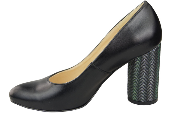 Dámská obuv Dámské lodičky Černá přírodní kůže Barevný zdobený podpatek 194 ElitaBut