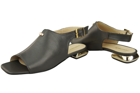 Pohodlné dámské sandály Graphite Flat Gold Heel Natural Leather 207 ElitaBut