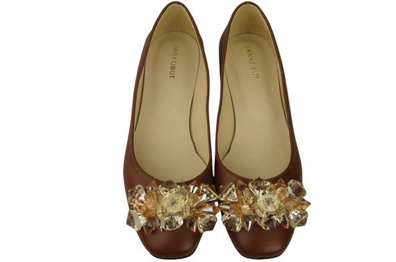 Dámské hnědé lodičky s krystaly z přírodní kůže 216 ElitaBut