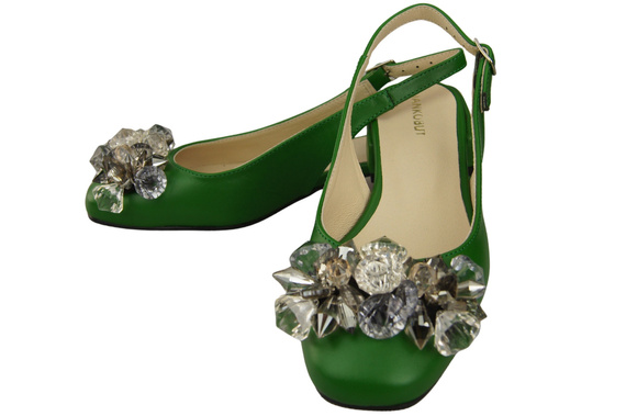Dámská obuv Zelené sandály s krystaly Přírodní kůže 215 ElitaBut