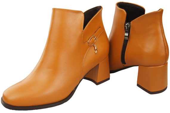 Dámské kotníkové boty ElitaBut 226 Zrzavý z pravé kůže, zateplené, hranatá špička, široký podpatek (blok)