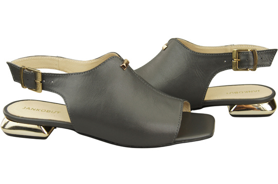 Pohodlné dámské sandály Graphite Flat Gold Heel Natural Leather 207 ElitaBut