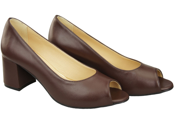 Dámská obuv PEEP TOE Chocolate pumps Přírodní kůže s potaženým podpatkem 192 ElitaBut