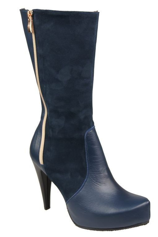 Obuv Dámské kozačky Polobotky z přírodní kůže Námořnická modrá 883 ElitaBut