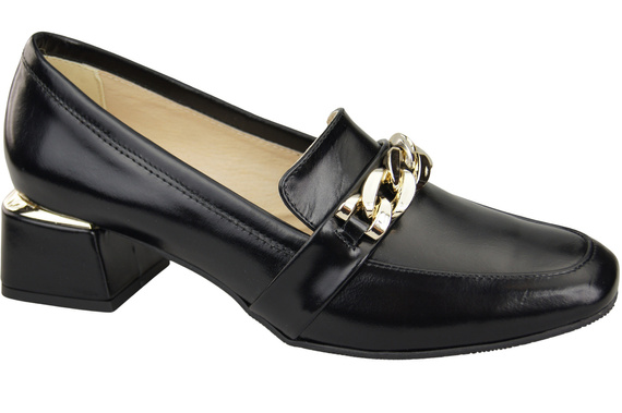 Dámské boty černé lesklé s ozdobným řetízkem Dámské mokasínové lodičky z přírodní kůže 193 ElitaBut