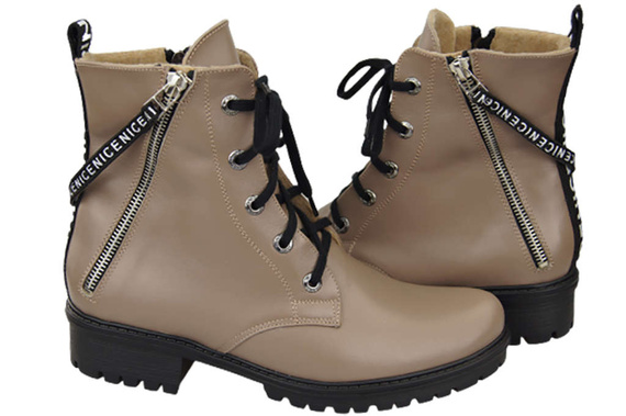 Obuv Dámské kozačky s nápisem NICE Přírodní kůže Cappuccino Dark 173 L ElitaBut