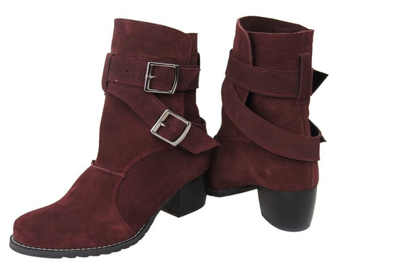 Dámské boty Boty Natural Leather Velour Maroon 119 ElitaBut