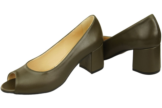 Dámská obuv PEEP TOE Olive Kožené lodičky s potaženým podpatkem 192 ElitaBut
