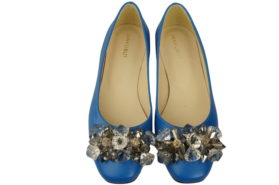 Dámské modré lodičky s krystaly z přírodní kůže 216 ElitaBut