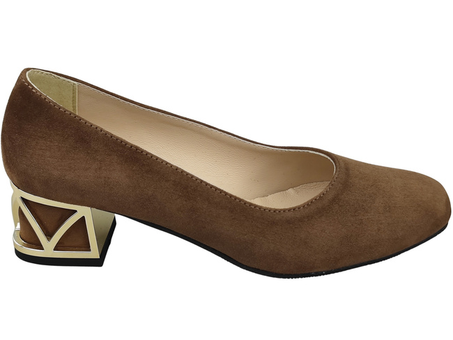 Pohodlné dámské boty Hnědá lodičky s ozdobným podpatkem Přírodní semišová kůže 219 Od ElitaBut