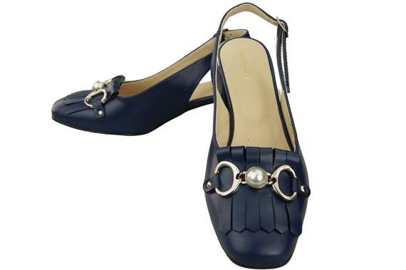 Dámská obuv Navy Blue Sandals Embellished with Fringed Natural Leather 208 ElitaBut