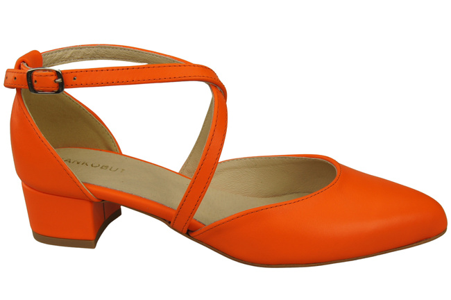 Dámské Sandály Kožené Orange s Pásky na Nízkém Podpatku 223 ElitaBut
