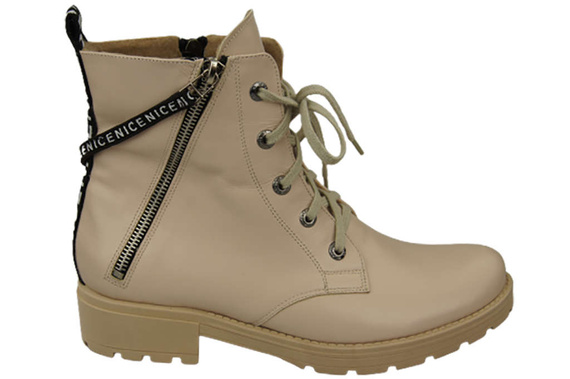 Obuv Dámské kozačky s nápisem NICE Přírodní kůže Cappuccino Bright 173 L ElitaBut