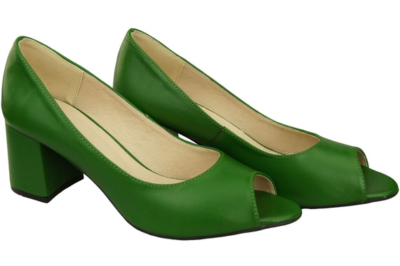 Dámská obuv PEEP TOE Green Lodičky z přírodní kůže s potaženým podpatkem 192 ElitaBut