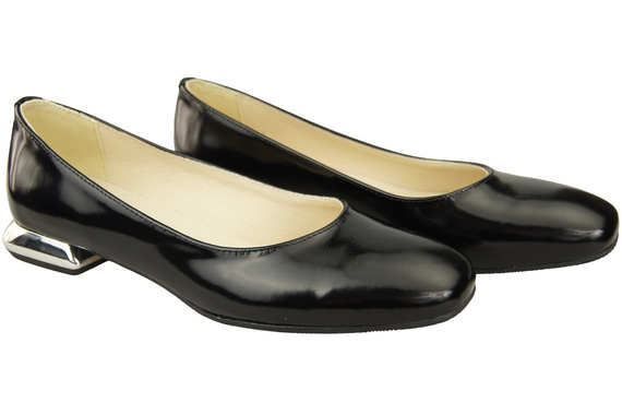 Ploché dámské boty Černé boty s lesklým ozdobným podpatkem Přírodní kůže 209 ElitaBut