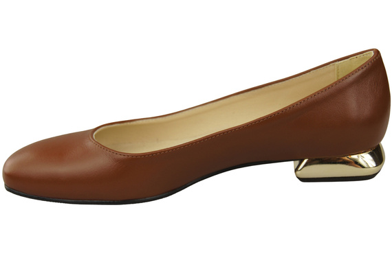 Plochá dámská obuv Hnědé lodičky Ozdobný podpatek Přírodní kůže 209 ElitaBut