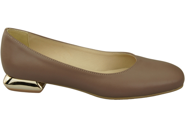 Ploché dámské boty Obuv Cappuccino Tmavý ozdobný podpatek Přírodní kůže 209 ElitaBut