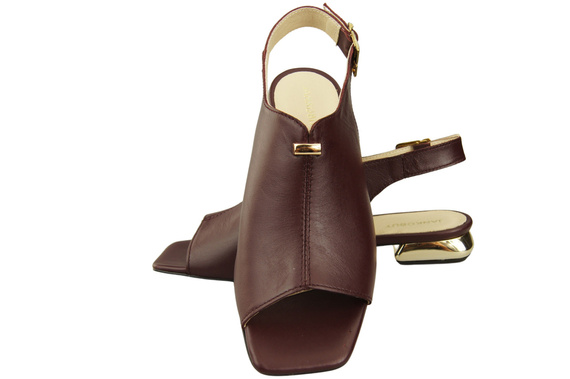 Pohodlné dámské sandály Maroon Flat Gold Heel Natural Leather 207 ElitaBut