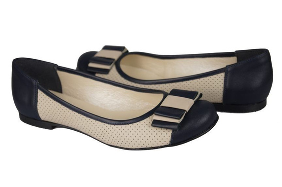 Dámské baleríny Openwork z přírodní kůže Navy-Beige 718 ElitaBut