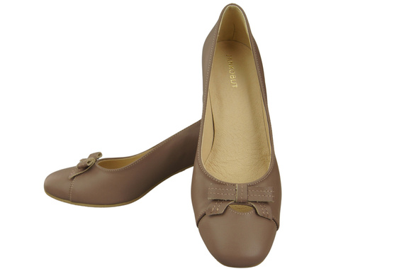 Dámské lodičky s mašlí Cappuccino Tmavě přírodní kůže a nízkým podpatkem 203 ElitaBut