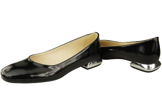 Ploché dámské boty Černé boty s lesklým ozdobným podpatkem Přírodní kůže 209 ElitaBut