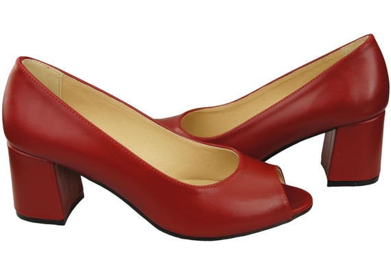 Dámská obuv PEEP TOE Červené lodičky z přírodní kůže s potaženým podpatkem 192 ElitaBut