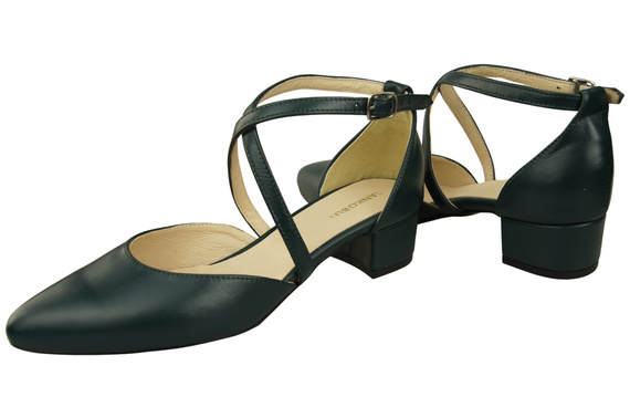 Dámské Sandály Kožené Malachit s Pásky na Nízkém Podpatku 223 ElitaBut