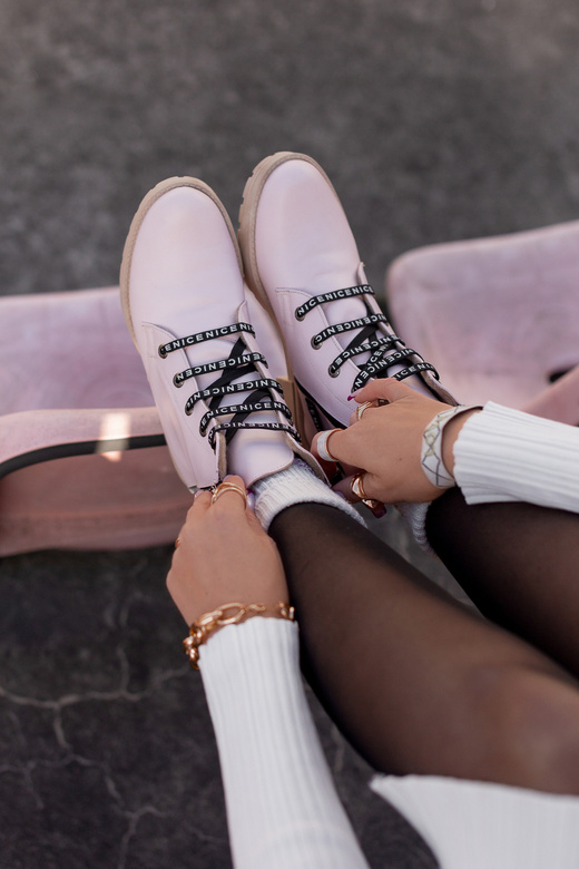 Obuv Dámské kozačky s nápisem NICE Přírodní kůže Powder pink 173 L ElitaBut