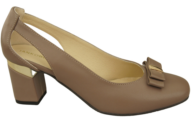 Dámské boty Cappuccino Tmavé kožené lodičky s ozdobným podpatkem 199 ElitaBut