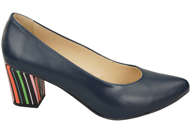 Dámská obuv Námořnická modř Lodičky z přírodní kůže s ozdobným podpatkem 158 ElitaBut