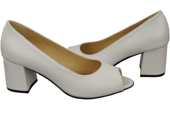 Dámská obuv PEEP TOE White Lodičky z přírodní kůže s potaženým podpatkem 192 ElitaBut