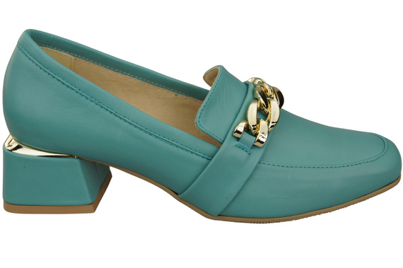 Dámské boty Tyrkysové se zdobeným řetízkem Dámské mokasíny Přírodní kůže 193 ElitaBut