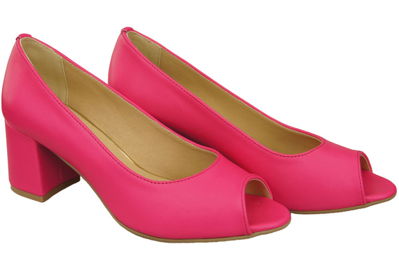 Dámská obuv PEEP TOE Neon Pink Přírodní kůže s potaženým podpatkem 192 ElitaBut