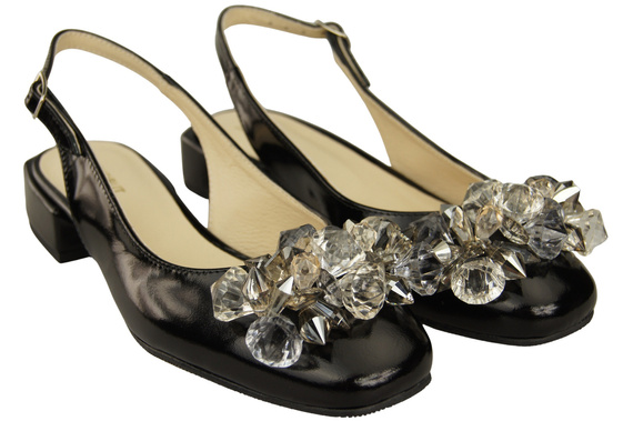 Dámská obuv Černé lesklé sandály s krystaly Přírodní kůže 215 ElitaBut