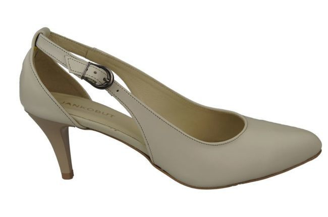 Dámské sandály na podpatku z přírodní kůže béžové 973 ElitaBut