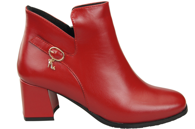 Dámské kotníkové boty ElitaBut 226 Červená z pravé kůže, zateplené, hranatá špička, široký podpatek (blok)