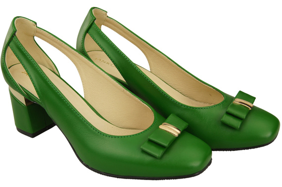 Dámská obuv Boty Zelená obuv z přírodní kůže s ozdobným podpatkem 199 ElitaBut