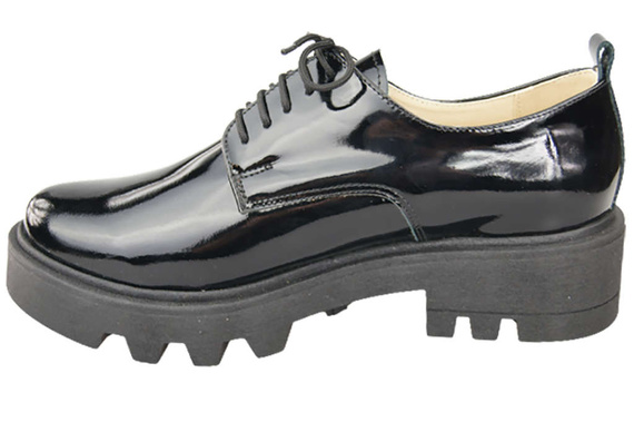 Obuv Dámské šněrovací boty Černá lesklá přírodní kůže Lakovaná 180 ElitaBut