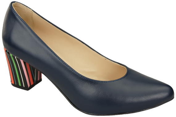 Dámská obuv Námořnická modř Lodičky z přírodní kůže s ozdobným podpatkem 158 ElitaBut