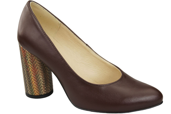 Dámská obuv Čokoládové lodičky z přírodní kůže Barevný ozdobný podpatek 194 ElitaBut