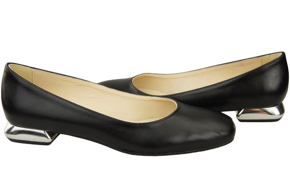 Plochá dámská obuv Černý ozdobný podpatek Přírodní kůže 209 ElitaBut