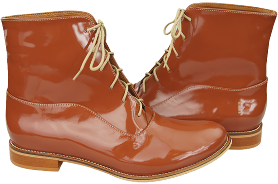 Dámské kozačky hnědé lakované jaro/podzim z přírodní kůže 155 L ElitaBut