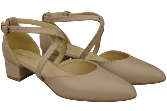 Dámské Sandály Kožené Cappuccino Pale s Pásky na Nízkém Podpatku 223 ElitaBut