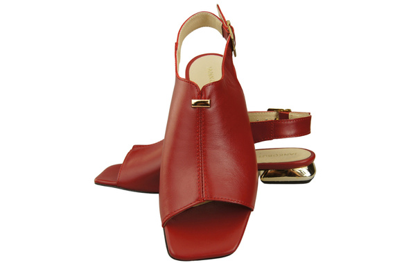 Pohodlná dámská obuv Červené sandály Plochý zlatý podpatek Přírodní kůže 207 ElitaBut